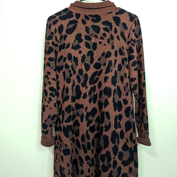 Isaac Mizrahi Live Leopard Print Long Tunic Cardigan Brown and Black Size S - Picture 4 of 5